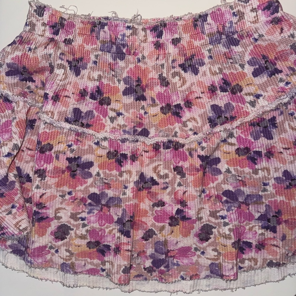 LoveShackFancy Floral Mini Skirt in Pink and Purple